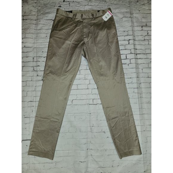 Nordstrom Mens Shop Dress Pants 38x32 Athletic Fit Non-Iron Chino Khaki NWOT - Picture 2 of 12